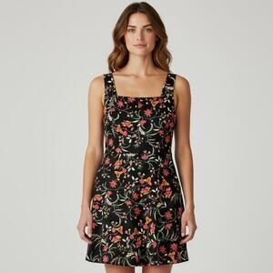 Cece Black Floral A-Line Sleeveless Dress Size Small MSRP $129